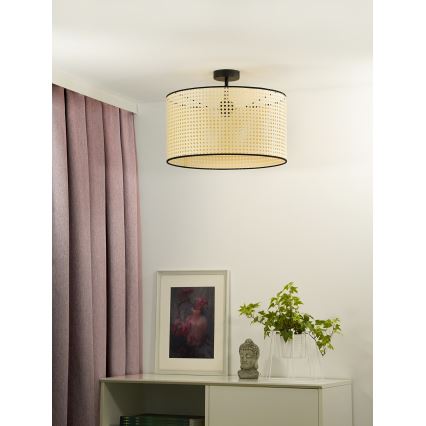 Duolla - Lámpara de techo ROLLER RATTAN 1xE27/15W/230V diá. 45 cm beige/negro