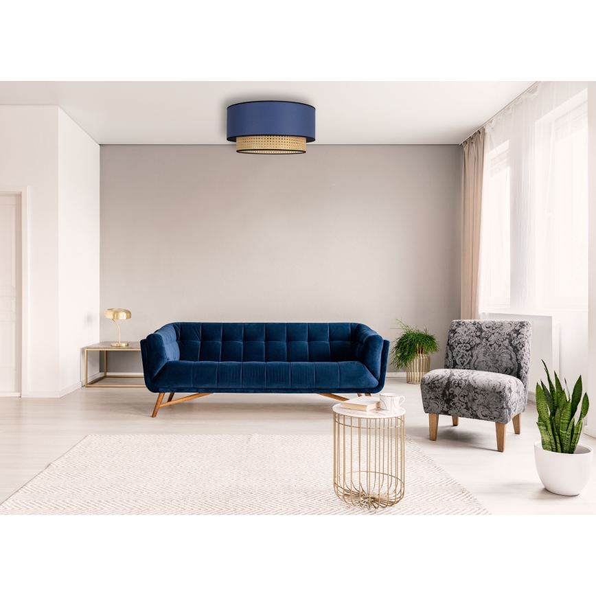 Duolla - Plafón BOHO 1xE27/15W/230V diá. 45 cm azul/ratán
