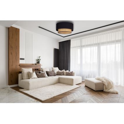 Duolla - Plafón BOHO 1xE27/15W/230V diá. 45 cm negro/ratán