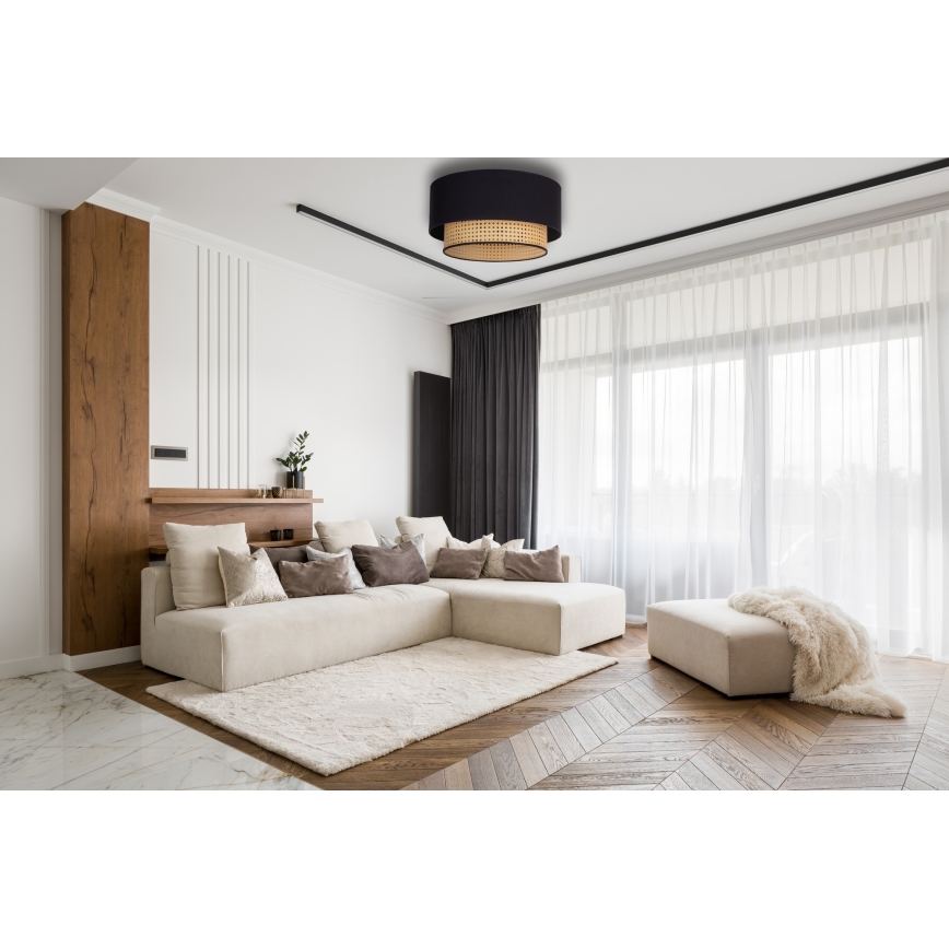 Duolla - Plafón BOHO 1xE27/15W/230V diá. 45 cm negro/ratán