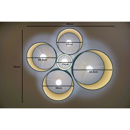 Duolla - Plafón ROLLER PENTO 5xE27/60W/230V verde/dorado