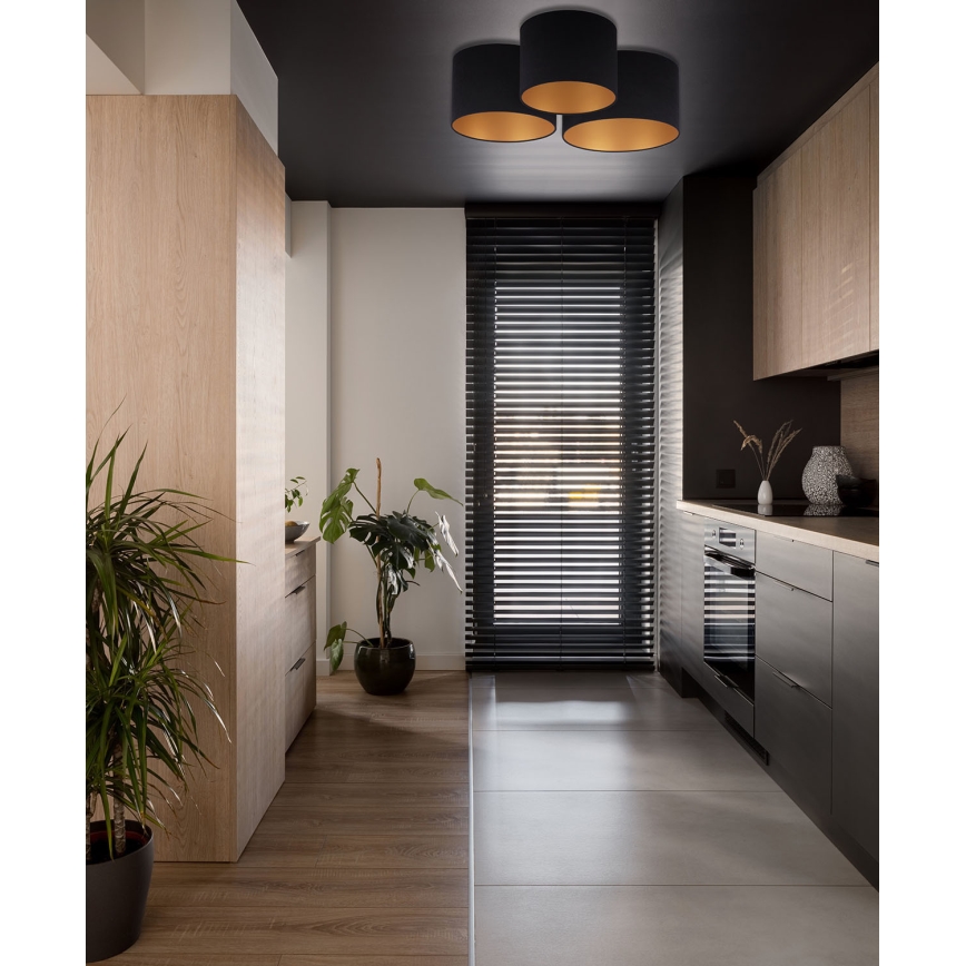Duolla - Plafón ROLLER TRIO 3xE27/60W/230V negro/dorado