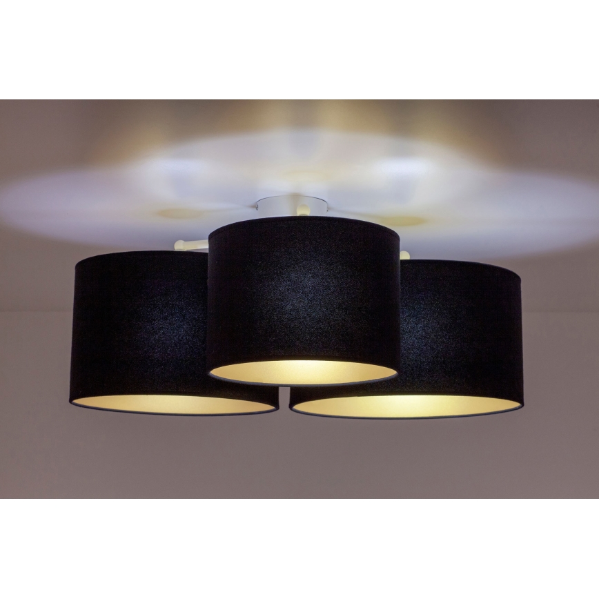 Duolla - Plafón ROLLER TRIO 3xE27/60W/230V negro/dorado