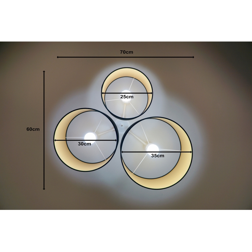Duolla - Plafón ROLLER TRIO 3xE27/60W/230V negro/dorado
