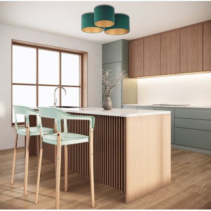 Duolla - Plafón ROLLER TRIO 3xE27/60W/230V verde/dorado