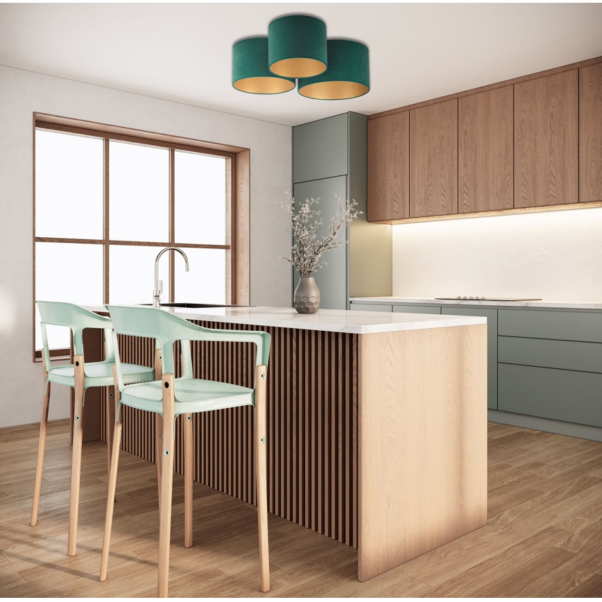 Duolla - Plafón ROLLER TRIO 3xE27/60W/230V verde/dorado