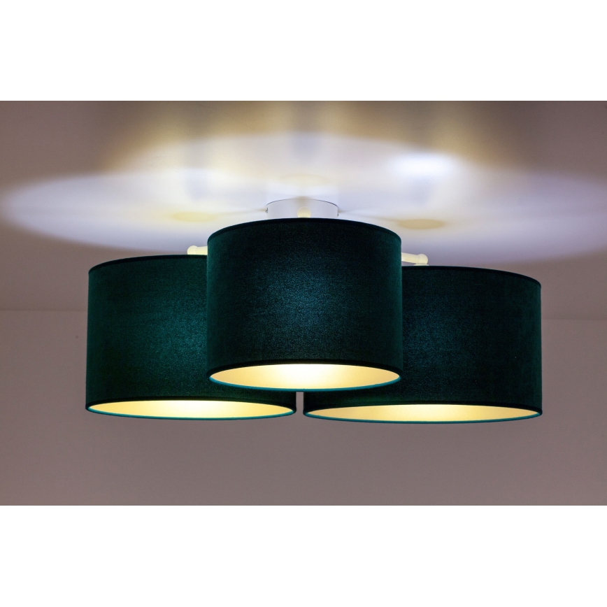Duolla - Plafón ROLLER TRIO 3xE27/60W/230V verde/dorado