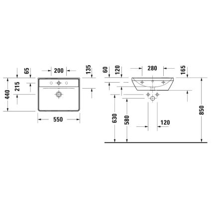 Duravit 2366550060 - Lavabo suspendido D-NEO 55x44 cm cerámica / blanco brillante