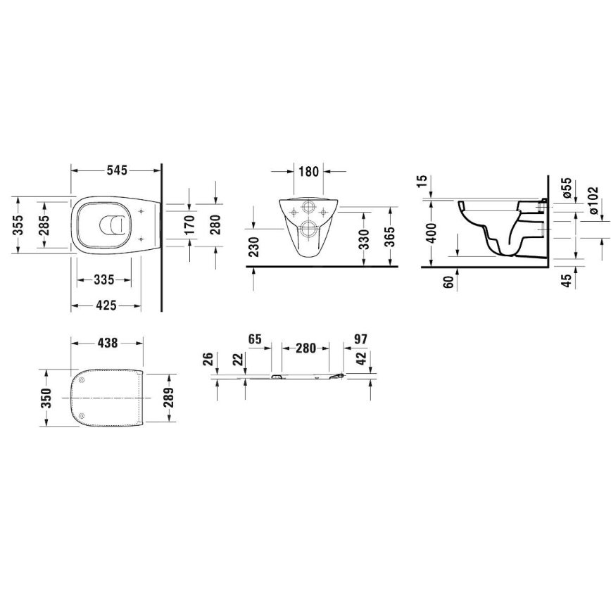 Duravit 45350900A1 - Inodoro suspendido con asiento SoftClose D-CODE, cerámica/blanco brillante