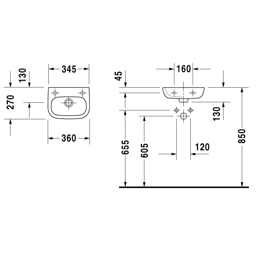 Duravit 7053600092 - Lavabo suspendido D-CODE 36x27 cm cerámica/blanco brillante