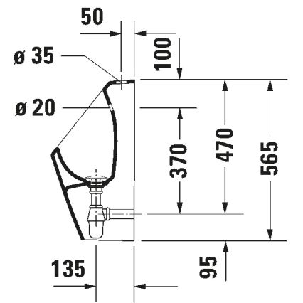 Duravit 828300000 - Urinario D-CODE Rimless con toma superior, desagüe posterior, cerámica, blanco brillante