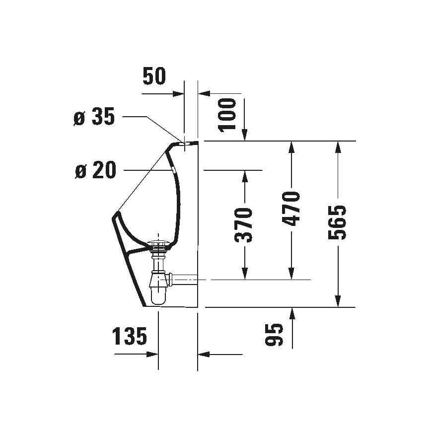 Duravit 828300000 - Urinario D-CODE Rimless con toma superior, desagüe posterior, cerámica, blanco brillante