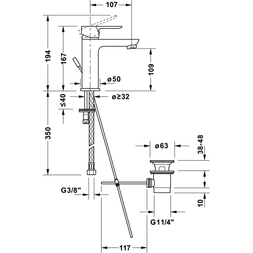 Duravit DC1023001046 - Grifo de lavabo + válvula de desagüe D-CODE negro mate