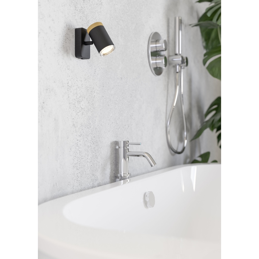 Eglo - Aplique de pared para baño tipo foco 1xGU10/3W/230V IP44 negro/beige