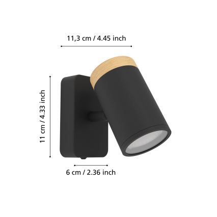 Eglo - Aplique de pared para baño tipo foco 1xGU10/3W/230V IP44 negro/beige