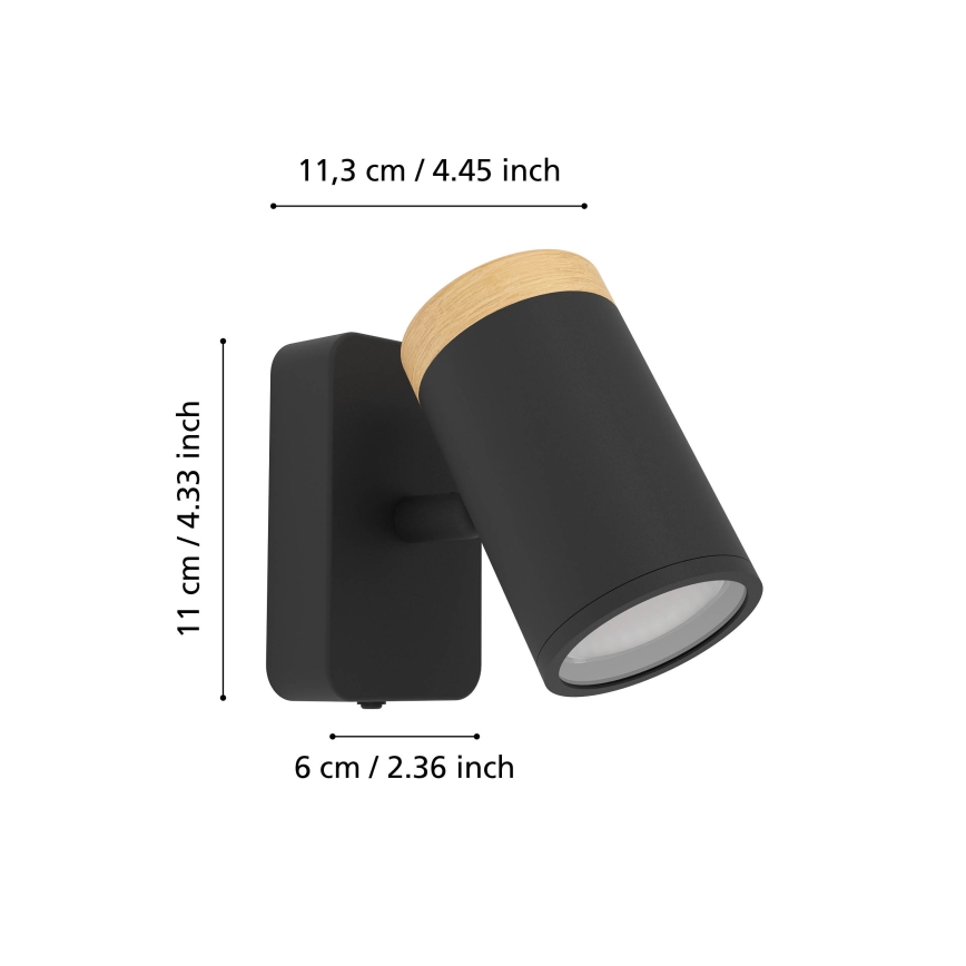 Eglo - Aplique de pared para baño tipo foco 1xGU10/3W/230V IP44 negro/beige