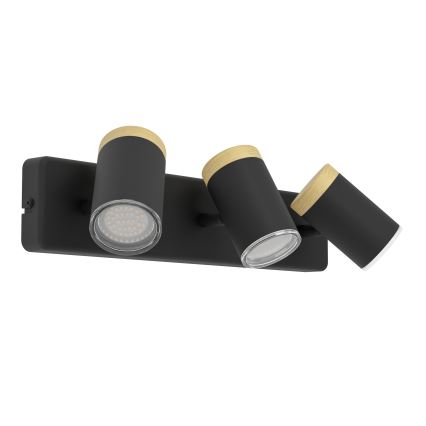 Eglo - Lámpara de focos para baño 3xGU10/3W/230V IP44 negro/beige