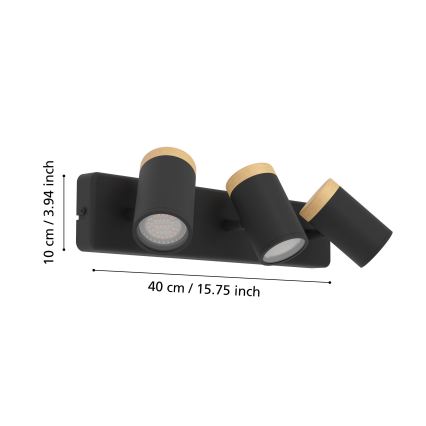 Eglo - Lámpara de focos para baño 3xGU10/3W/230V IP44 negro/beige