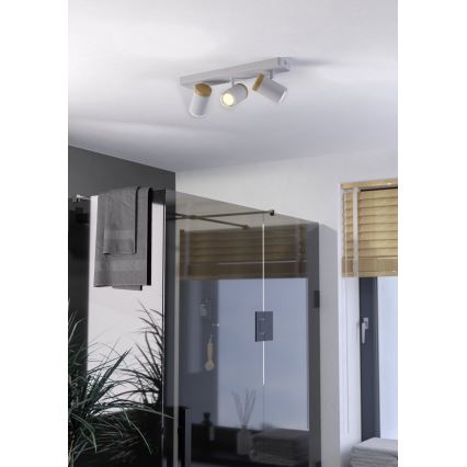 Eglo - Foco de baño 3xGU10/3W/230V IP44 blanco/beige