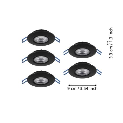 Eglo - Set de 5 downlights empotrables LED 4,9 W / 230 V, 2700/4000/6500 K, Ø 9 cm, negro