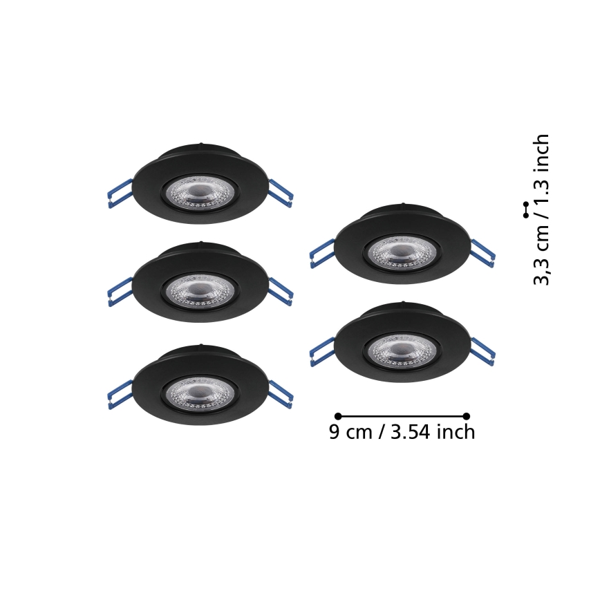 Eglo - Set de 5 downlights empotrables LED 4,9 W / 230 V, 2700/4000/6500 K, Ø 9 cm, negro