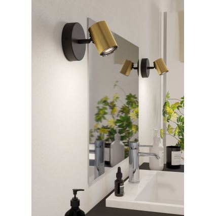 Eglo - Aplique de pared para baño tipo foco 1xGU10/5W/230V IP44 negro/dorado