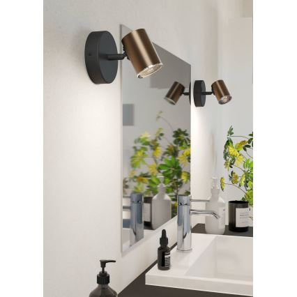 Eglo - Aplique de pared para baño foco 1xGU10/5W/230V IP44 negro/marrón