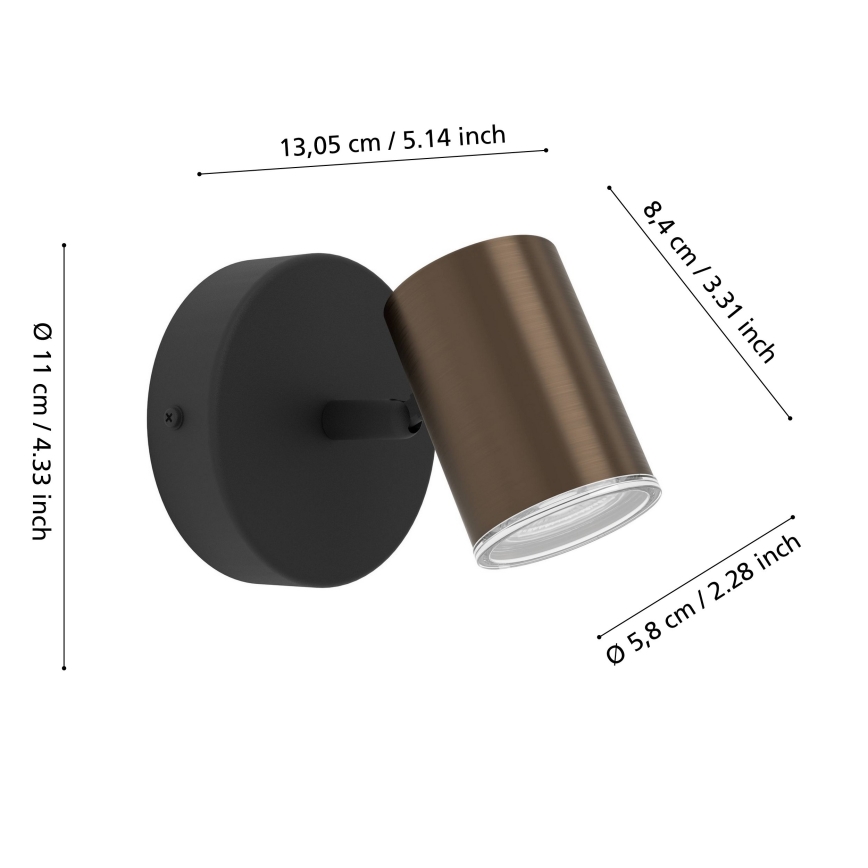 Eglo - Aplique de pared para baño foco 1xGU10/5W/230V IP44 negro/marrón
