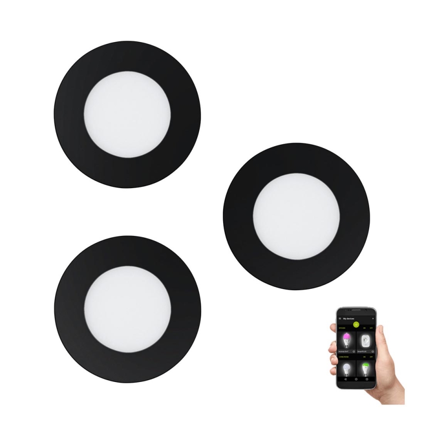 Eglo 31743 - Juego de 3 luminarias empotradas LED regulables para baño FUEVA-Z LED/2,8W/230V 2700-6500 IP44 negro diámetro 8,5 cm