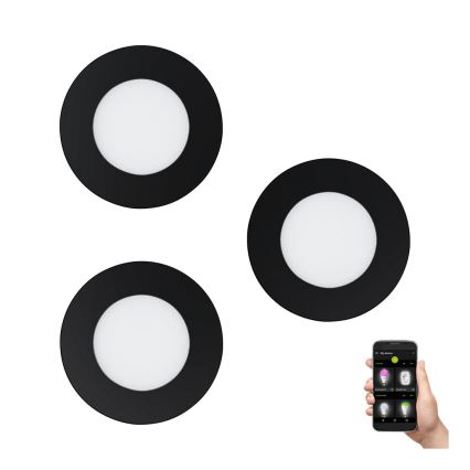 Eglo 31743 - Juego de 3 downlights empotrables LED regulables para baño FUEVA-Z 1xLED/2,8W/230V 2700-6500 IP44 negro Ø 8,5 cm