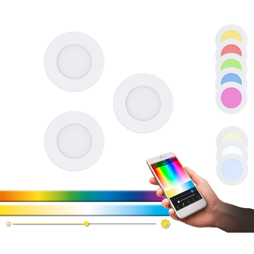 Eglo - Juego de 3 focos LED RGB empotrables regulables FUEVA-C 1xLED/3W/230V Ø 8,5 cm