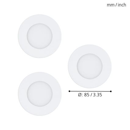 Eglo - Set de 3 downlights empotrables LED RGB regulables FUEVA-C LED/3W/230V, diámetro 8,5 cm