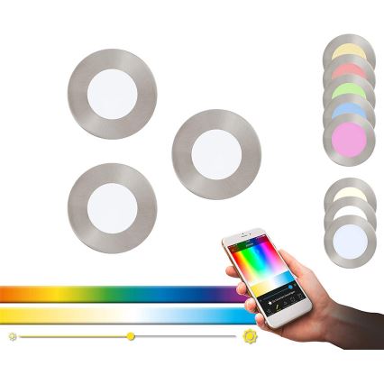 Eglo - SET 3x LED RGB Lámpara empotrable regulable FUEVA-C 1xLED/3W/230V