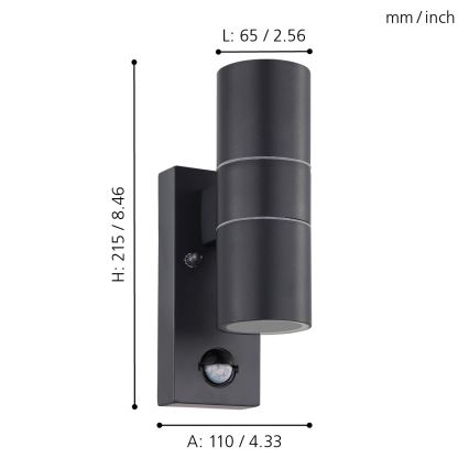 Eglo 32899 - Aplique LED de exterior con sensor RIGA 5 2xGU10/3W/230V IP44