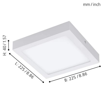 Eglo 33316 - Plafón LED RGBW regulable FUEVA-C LED/15,6W/230V 2700-6500K 22,5x22,5 cm blanco