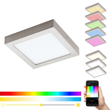 Eglo 33319 - Plafón LED RGBW regulable FUEVA-C LED/15,6W/230V 2700-6500K 22,5x22,5 cm cromo mate