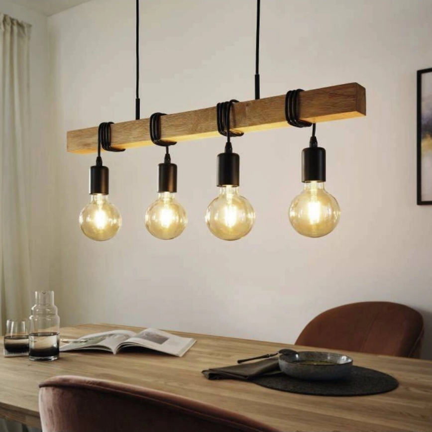 Eglo 33378 - Lámpara de araña LED con cable TOWNSHEND 4xE27/4W/230V 2200K beige/negro