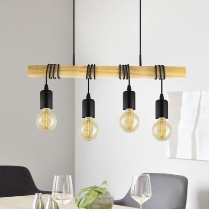 Eglo 33378 - Lámpara de araña LED con cable TOWNSHEND 4xE27/4W/230V 2200K beige/negro
