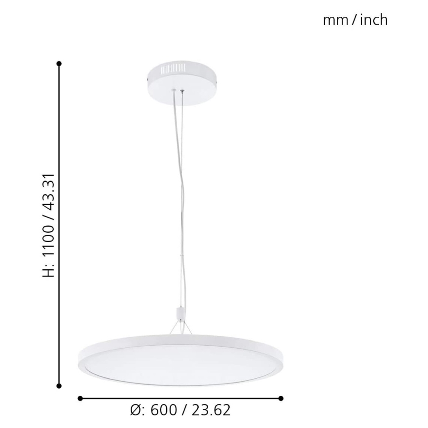 Eglo 33676 - Lámpara colgante LED RGBW regulable con cable CERIGNOLA-C LED/32W/230V 2700-6500K blanca + mando a distancia