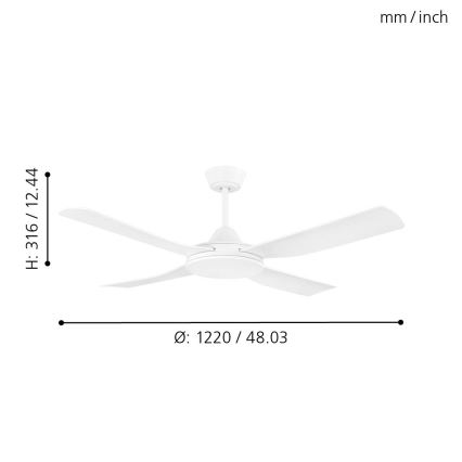 Eglo - Ventilador de techo 52W/230V + mando a distancia blanco