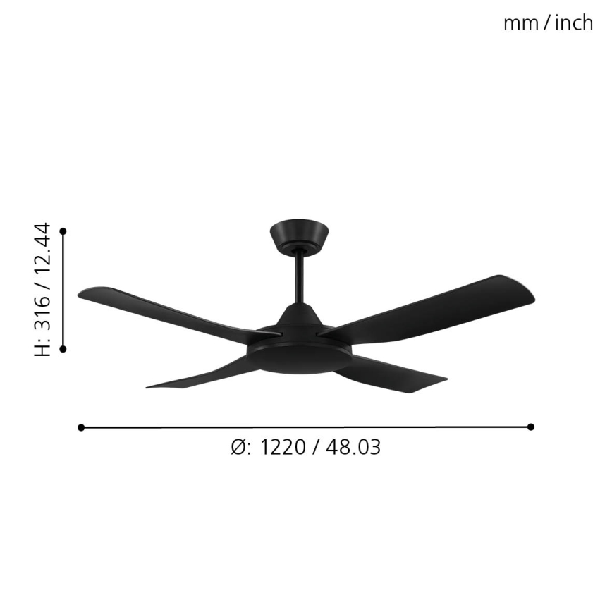 Eglo - Ventilador de techo 52W/230V negro + mando a distancia
