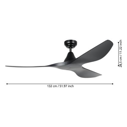 Eglo - Ventilador de techo diámetro 132 cm negro + mando a distancia