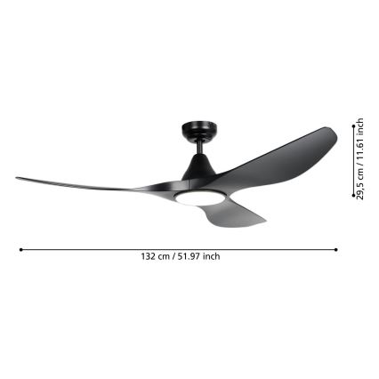 Eglo - Ventilador de techo LED/19 W/230 V Ø 132 cm negro + mando a distancia