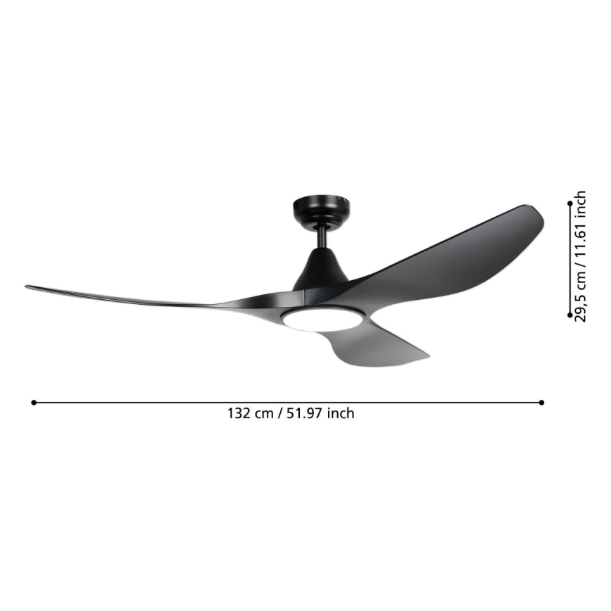 Eglo - Ventilador de techo LED/19 W/230 V Ø 132 cm negro + mando a distancia