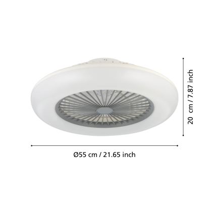 Eglo - Ventilador de techo LED regulable 3xLED/12,6W/230V 2700-6500K Ø 55 cm gris + mando a distancia