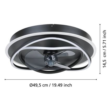 Eglo - Ventilador de techo LED regulable 4xLED/9W/230V 2700-6500K Ø 50 cm negro + mando a distancia