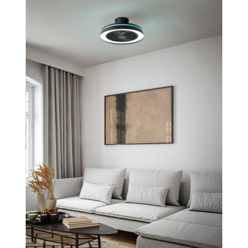Eglo - Ventilador de techo LED RGBW regulable 3xLED/8,5W/230V + LED/6W 2700-6500K Ø 48 cm negro + mando a distancia