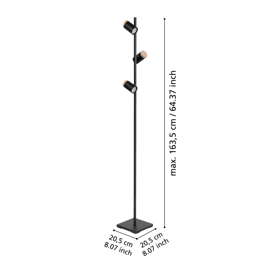 Eglo - Lámpara LED de pie 3xGU10/4,5W/230V 3000K negro/marrón