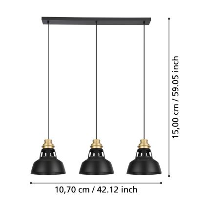 Eglo - Lámpara colgante 3xE27/40W/230V negro/dorado