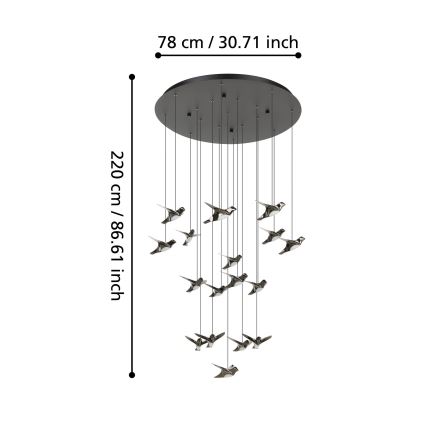 Eglo - Lámpara de araña LED regulable 17xLED/3W/230V 3000K negro